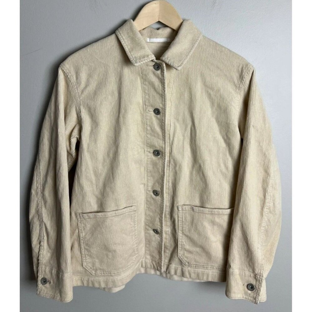 Uniqlo Beige Corduroy Jacket Button Front Utility Shacket Long Sleeve Size XS Wm